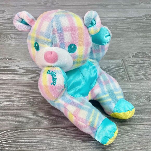 Vintage 1996 Hasbro Playskool Snuzzles Bear Plaid Pastel Vibrating Baby Plush - Picture 1 of 12